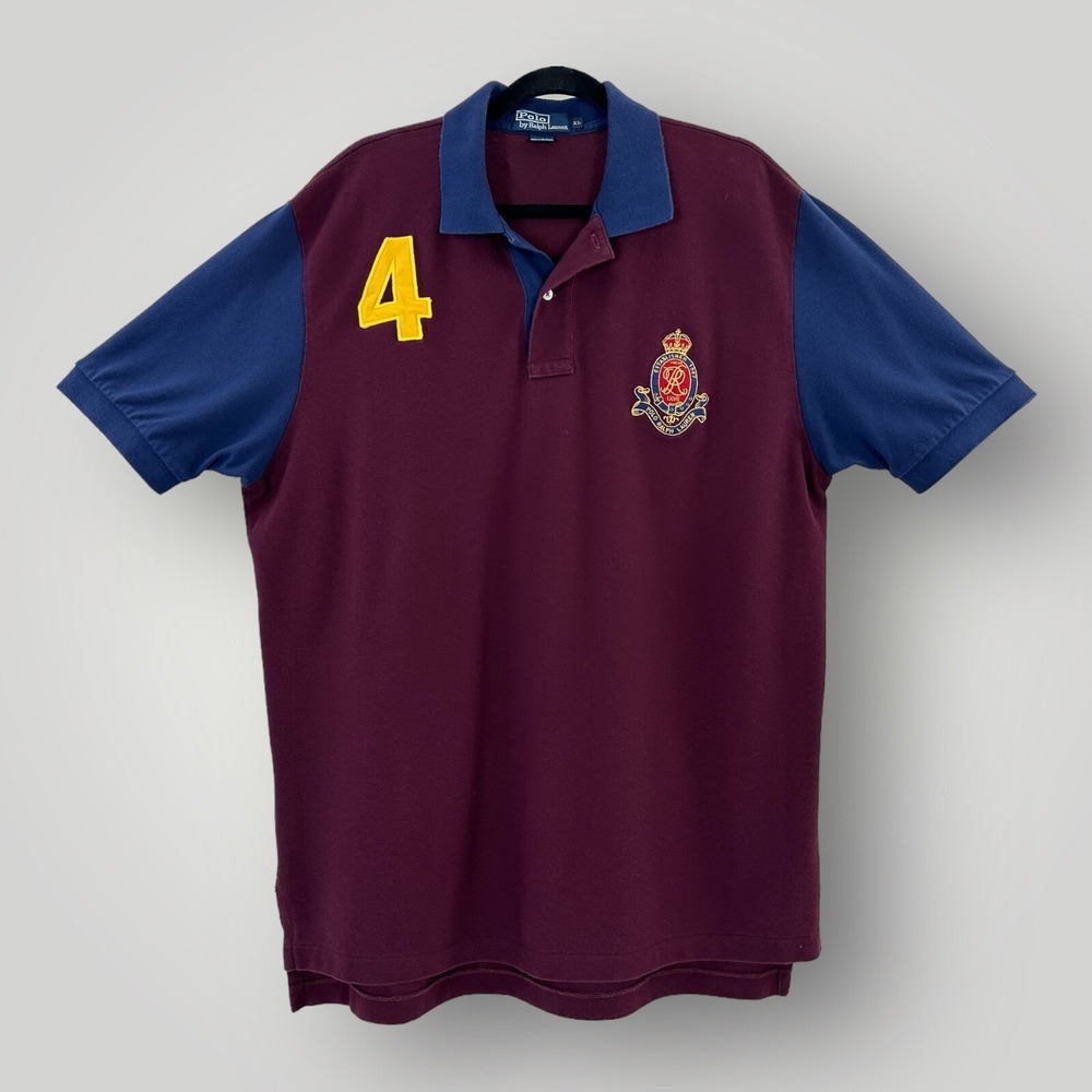 POLO Ralph Lauren Polo Shirt Mens‎ XL Maroon Crest #4 Blue Pony Rugby Style
